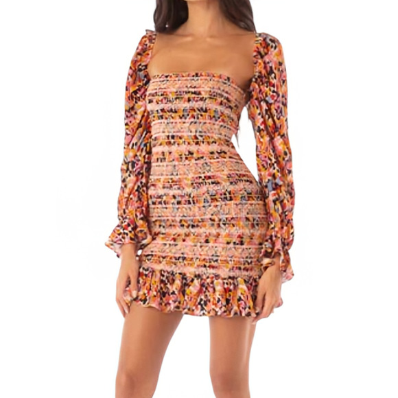 Maaji Prism Cat Marta Short Dress Smocked Mini 4 in 1 Wear Cut Out Tassels M NEW - Picture 2 of 16